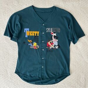 Vintage 90s Looney Tunes Tweety Sylvester Taz Daffy Baseball Shirt Jersey